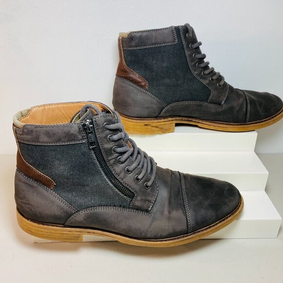 MENS 10.5M Sonoma GoodsForLife Ankle Boots Side-Zip/Lace-Up,Leather/Textile,Gray - Picture 3 of 8